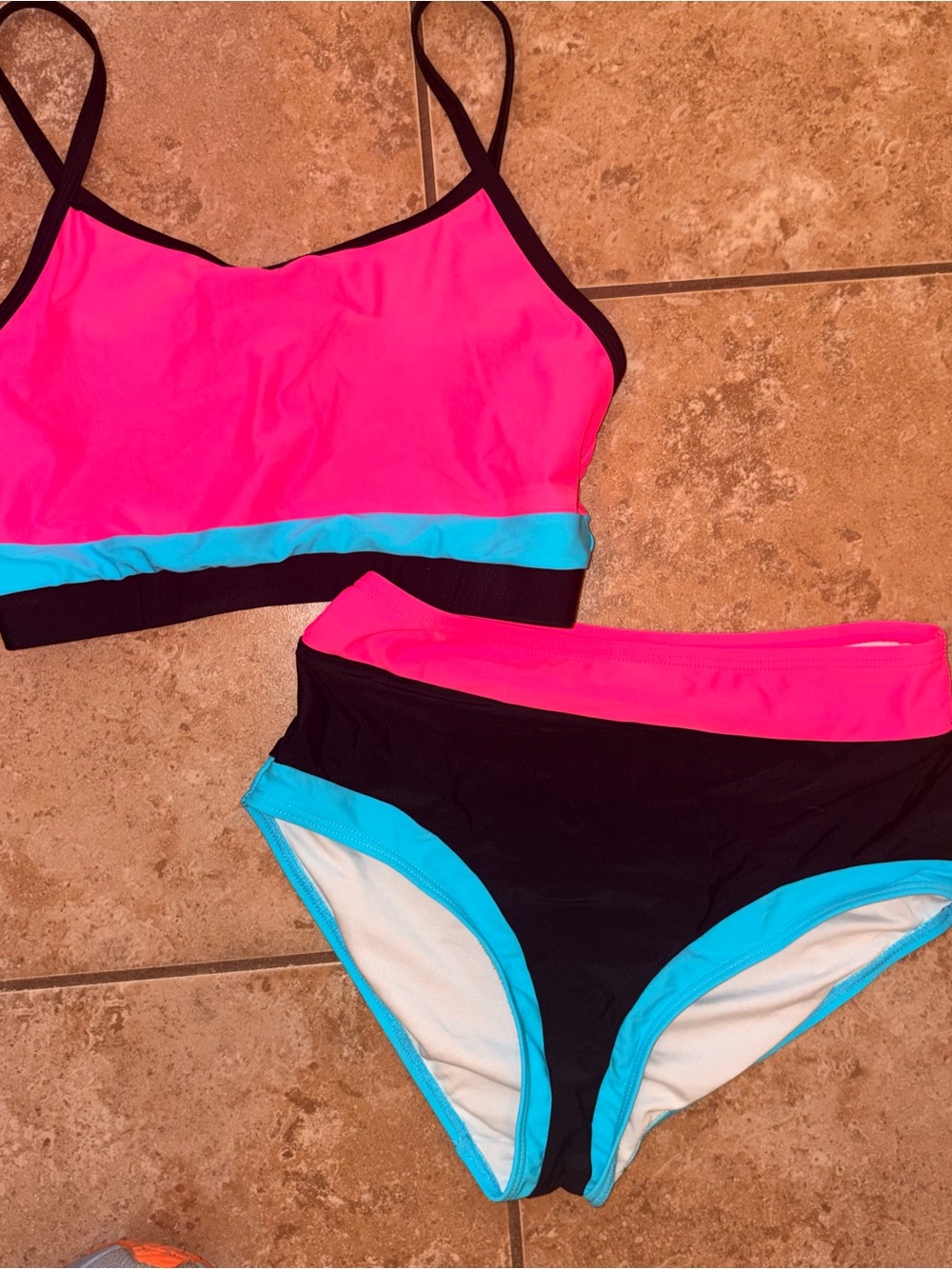 Women's Colorblock Bikini Set - Hot Pink, Black & Aqua